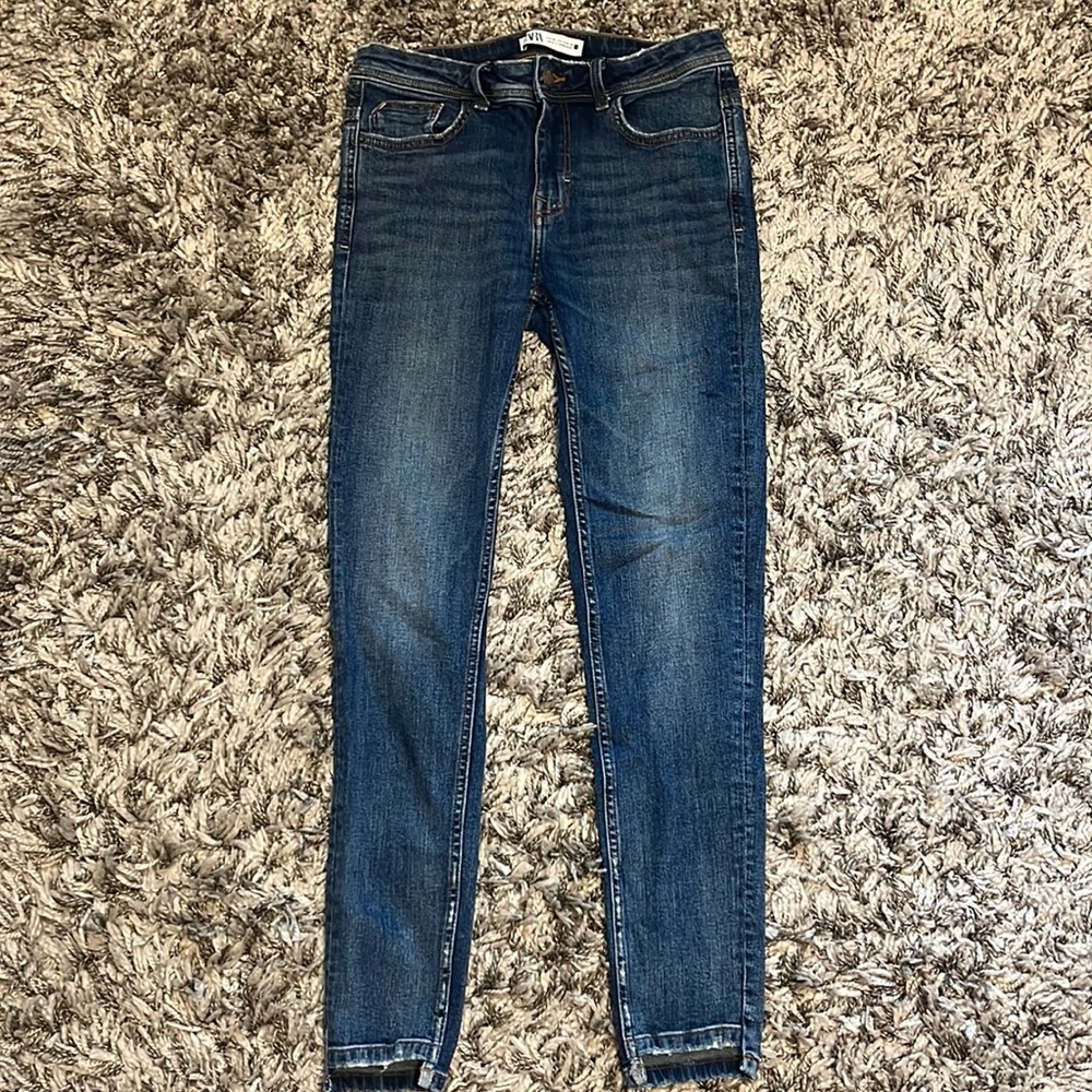 Women Zara Zw High Rise 80S Skinny Jeans Mid-Blue